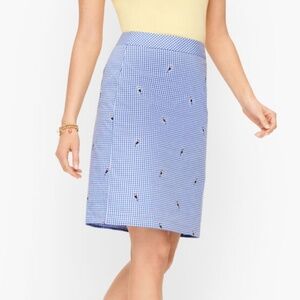 EUC Talbots Gingham Cotton Canvas Embroidered Toucan Skirt Size 16P 16 Petite
